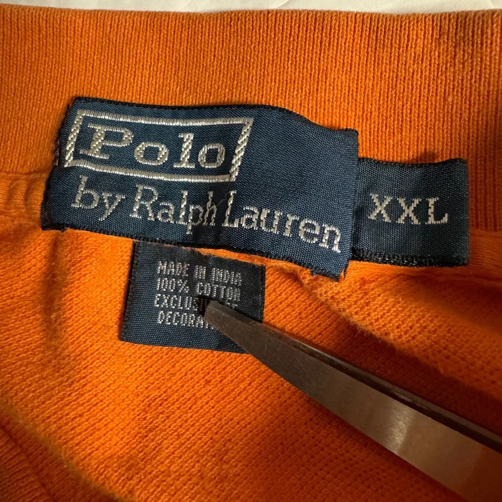 Polo‎ Ralph Lauren Mens XXL Orange Navy Blue Striped Colorblock Pique Polo Shirt